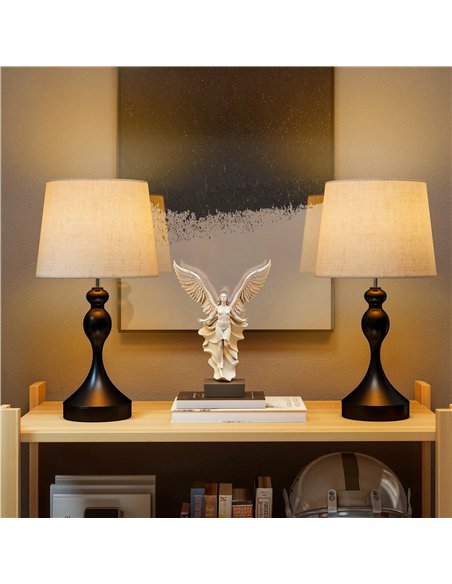 HOMCOM Set of Two Three-Colour Lamps, with USB Ports - Black/Beige - pic 170620 | FastDaddyshop