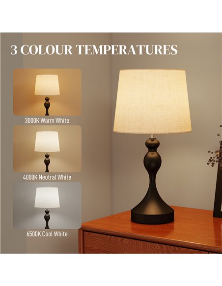 HOMCOM Set of Two Three-Colour Lamps, with USB Ports - Black/Beige - pic 170622 | FastDaddyshop