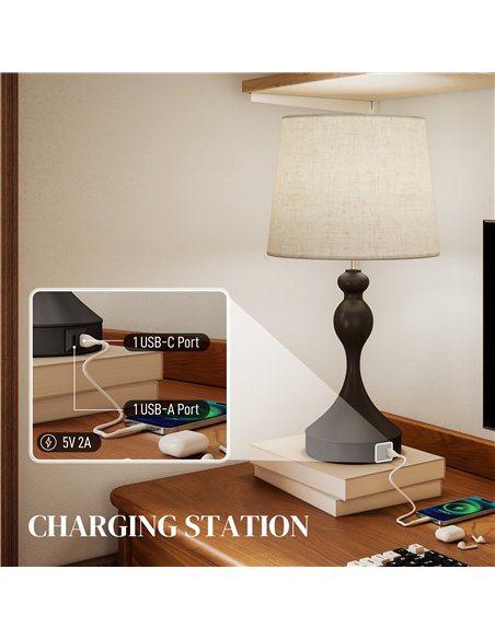 HOMCOM Set of Two Three-Colour Lamps, with USB Ports - Black/Beige - pic 170623 | FastDaddyshop