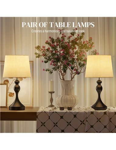 HOMCOM Set of Two Three-Colour Lamps, with USB Ports - Black/Beige