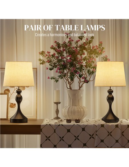 HOMCOM Set of Two Three-Colour Lamps, with USB Ports - Black/Beige - pic 170624 | FastDaddyshop