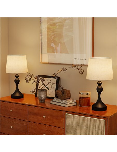 HOMCOM Set of Two Three-Colour Lamps, with USB Ports - Black/Beige - pic 170626 | FastDaddyshop