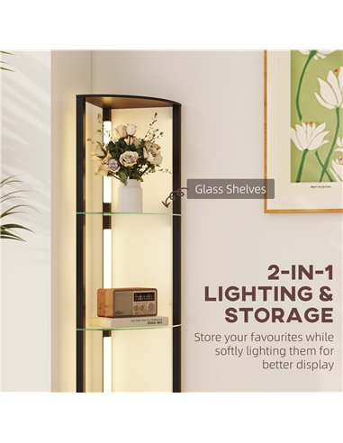 HOMCOM LED Floor Lamp with Shelves, Dimmable Standing Lamp with Foot Switch for Living Room, Bedroom, Black