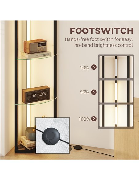 HOMCOM LED Floor Lamp with Shelves, Dimmable Standing Lamp with Foot Switch for Living Room, Bedroom, Black - pic 170633 | FastDaddyshop