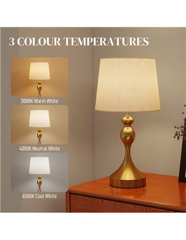 HOMCOM Bedside Lamps Set of 2, Modern Table Lamps with 3 Colour Temperatures, USB A+C Charging Ports and Linen Shade for Living 