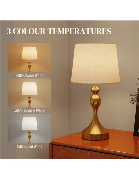 HOMCOM Bedside Lamps Set of 2, Modern Table Lamps with 3 Colour Temperatures, USB A+C Charging Ports and Linen Shade for Living  - pic 170658 | FastDaddyshop