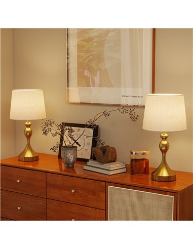 HOMCOM Bedside Lamps Set of 2, Modern Table Lamps with 3 Colour Temperatures, USB A+C Charging Ports and Linen Shade for Living 