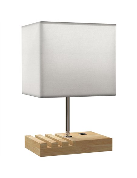 HOMCOM Bedside Lamp with USB A+C Charging Ports and 3 Phone Stands, Modern Table Lamp with Solid Wood Base and Fabric Shade for  - pic 170664 | FastDaddyshop