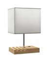 HOMCOM Bedside Lamp with USB A+C Charging Ports and 3 Phone Stands, Modern Table Lamp with Solid Wood Base and Fabric Shade for 