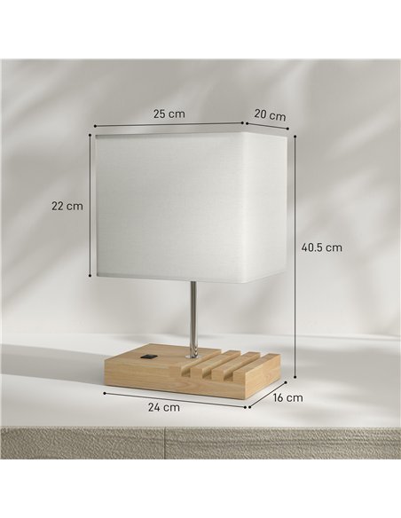 HOMCOM Bedside Lamp with USB A+C Charging Ports and 3 Phone Stands, Modern Table Lamp with Solid Wood Base and Fabric Shade for  - pic 170666 | FastDaddyshop