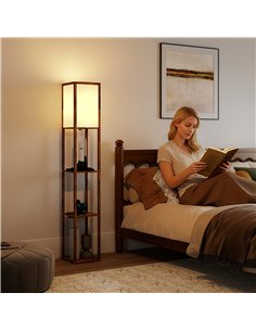 HOMCOM Floor Lamp with Shelves, 4 Layer Standing Lamp with USB Ports, 3 Colour Temperature, Rustic Brown 2
