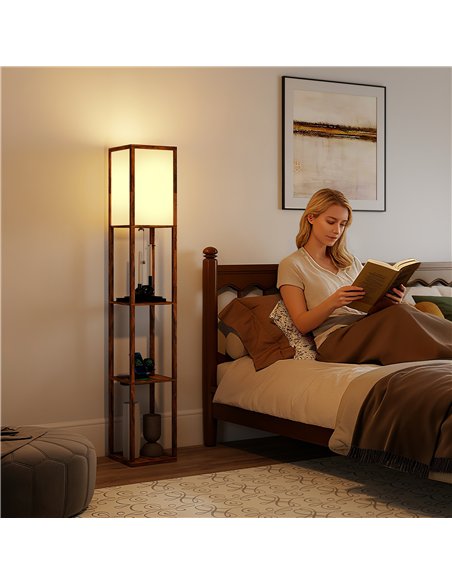 HOMCOM Floor Lamp with Shelves, 4 Layer Standing Lamp with USB Ports, 3 Colour Temperature, Rustic Brown - pic 170674 | FastDaddyshop