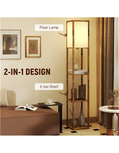 HOMCOM Floor Lamp with Shelves, 4 Layer Standing Lamp with USB Ports, 3 Colour Temperature, Rustic Brown