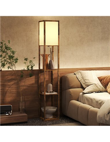 HOMCOM Floor Lamp with Shelves, 4 Layer Standing Lamp with USB Ports, 3 Colour Temperature, Rustic Brown