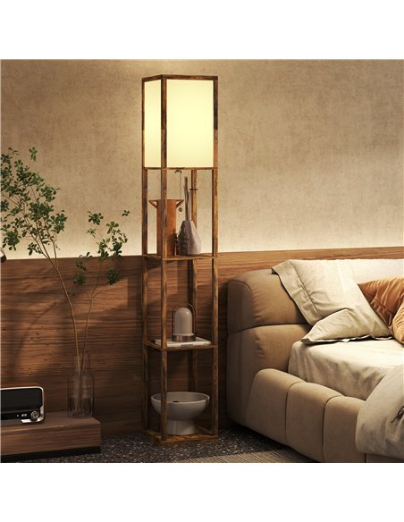 HOMCOM Floor Lamp with Shelves, 4 Layer Standing Lamp with USB Ports, 3 Colour Temperature, Rustic Brown - pic 170681 | FastDaddyshop