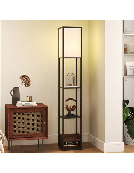 HOMCOM Floor Lamp with Shelves, 3 Layer Column Modern Standing Lamp for Living Room, Bedroom, Office, Bulb not Included, Black - pic 170683 | FastDaddyshop