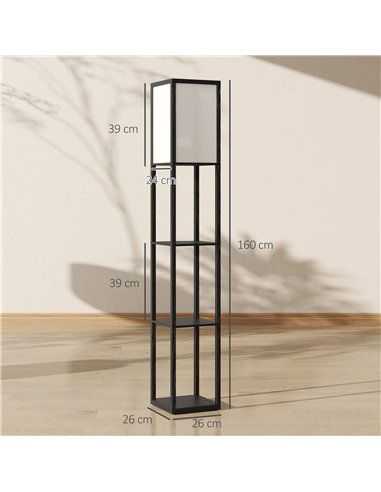 HOMCOM Floor Lamp with Shelves, 3 Layer Column Modern Standing Lamp for Living Room, Bedroom, Office, Bulb not Included, Black