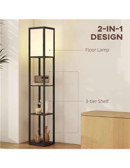 HOMCOM Floor Lamp with Shelves, 3 Layer Column Modern Standing Lamp for Living Room, Bedroom, Office, Bulb not Included, Black - pic 170685 | FastDaddyshop