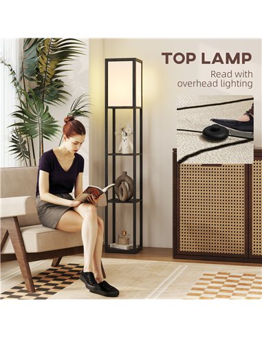 HOMCOM Floor Lamp with Shelves, 3 Layer Column Modern Standing Lamp for Living Room, Bedroom, Office, Bulb not Included, Black