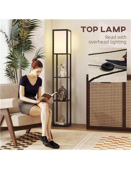 HOMCOM Floor Lamp with Shelves, 3 Layer Column Modern Standing Lamp for Living Room, Bedroom, Office, Bulb not Included, Black - pic 170686 | FastDaddyshop