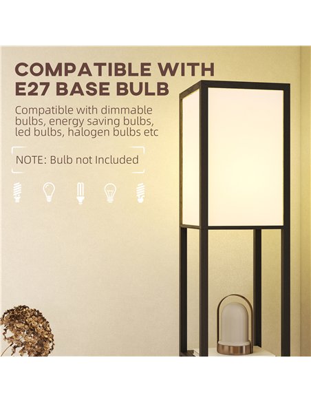 HOMCOM Floor Lamp with Shelves, 3 Layer Column Modern Standing Lamp for Living Room, Bedroom, Office, Bulb not Included, Black - pic 170687 | FastDaddyshop