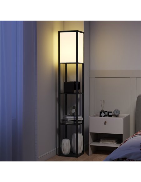 HOMCOM Floor Lamp with Shelves, 3 Layer Column Modern Standing Lamp for Living Room, Bedroom, Office, Bulb not Included, Black - pic 170688 | FastDaddyshop