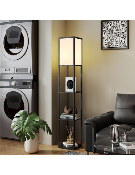 HOMCOM Floor Lamp with Shelves, 3 Layer Column Modern Standing Lamp for Living Room, Bedroom, Office, Bulb not Included, Black - pic 170689 | FastDaddyshop