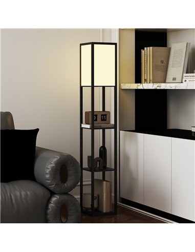 HOMCOM Floor Lamp with Shelves, 3 Layer Column Modern Standing Lamp for Living Room, Bedroom, Office, Bulb not Included, Black