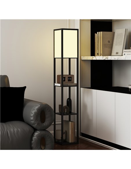 HOMCOM Floor Lamp with Shelves, 3 Layer Column Modern Standing Lamp for Living Room, Bedroom, Office, Bulb not Included, Black - pic 170690 | FastDaddyshop