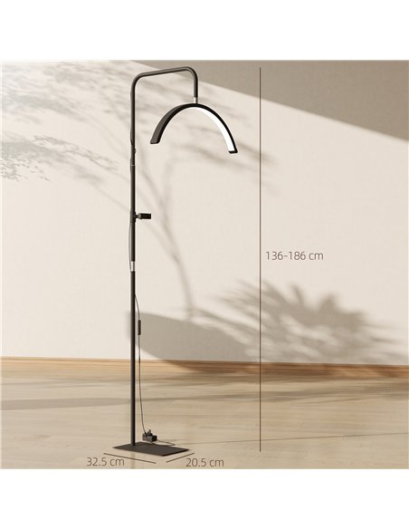 HOMCOM Half Moon Lash Light, Beauty Floor Lamp with 350° Rotatable Head, 7 Colour Temperature and Phone Holder, Dimmable Standin - pic 170693 | FastDaddyshop