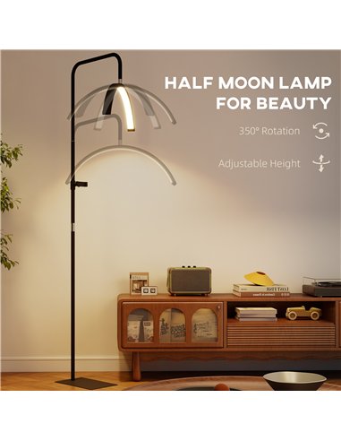 HOMCOM Half Moon Lash Light, Beauty Floor Lamp with 350° Rotatable Head, 7 Colour Temperature and Phone Holder, Dimmable Standin