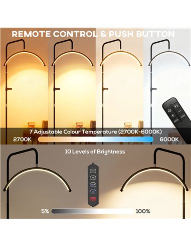 HOMCOM Half Moon Lash Light, Beauty Floor Lamp with 350° Rotatable Head, 7 Colour Temperature and Phone Holder, Dimmable Standin