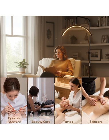 HOMCOM Half Moon Lash Light, Beauty Floor Lamp with 350° Rotatable Head, 7 Colour Temperature and Phone Holder, Dimmable Standin