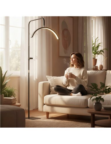 HOMCOM Half Moon Lash Light, Beauty Floor Lamp with 350° Rotatable Head, 7 Colour Temperature and Phone Holder, Dimmable Standin