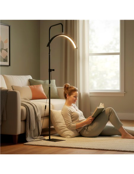 HOMCOM Half Moon Lash Light, Beauty Floor Lamp with 350° Rotatable Head, 7 Colour Temperature and Phone Holder, Dimmable Standin - pic 170699 | FastDaddyshop