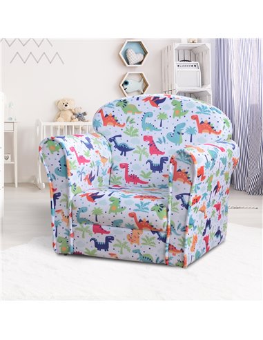 Homcom Kids Armchair, Sofa Tub Chair with Wooden Frame, Cartoon Dinosaur Pattern