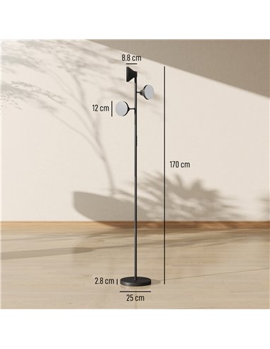 HOMCOM Three-Lamp Multi-Adjustable Floor Light - Black