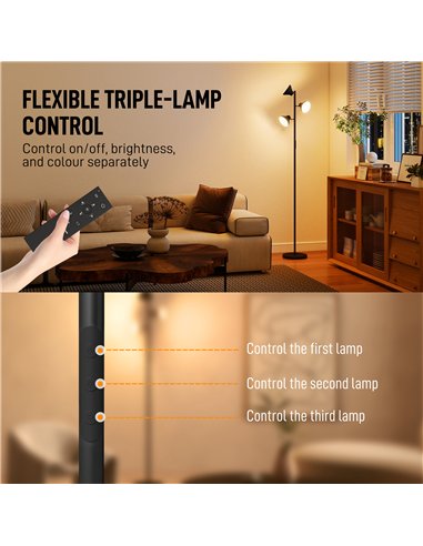 HOMCOM Three-Lamp Multi-Adjustable Floor Light - Black