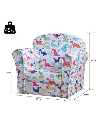 Homcom Kids Armchair, Sofa Tub Chair with Wooden Frame, Cartoon Dinosaur Pattern