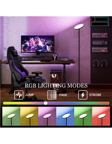 HOMCOM RGB Uplighter Floor Lamp, Tall Dimmable Standing Lamp with Remote & Touch Control, 350° Rotatable Head for Living Room Be