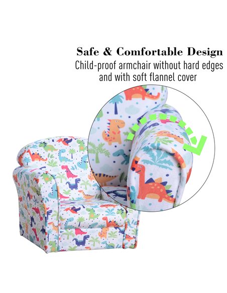 Homcom Kids Armchair, Sofa Tub Chair with Wooden Frame, Cartoon Dinosaur Pattern - pic 17072 | FastDaddyshop