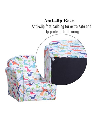 Homcom Kids Armchair, Sofa Tub Chair with Wooden Frame, Cartoon Dinosaur Pattern