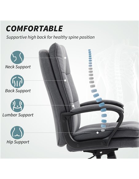 HOMCOM Double Padded Linen-Look Office Chair - Charcoal Grey - pic 170739 | FastDaddyshop