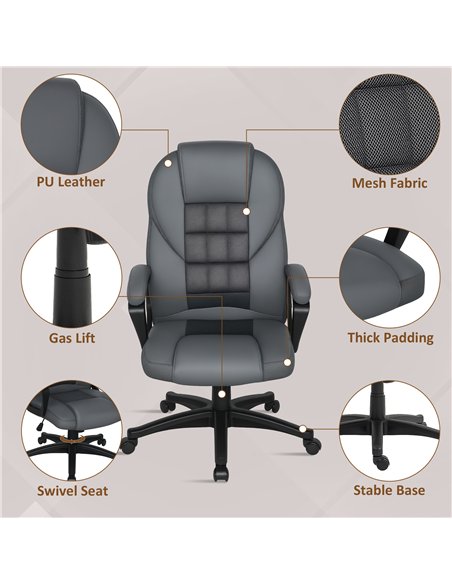 HOMCOM Faux Leather Office Chair - Charcoal Grey - pic 170749 | FastDaddyshop