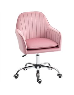 HOMCOM Velvet-Feel Tub Office Chair, with Seat Cushion - Dark Pink
