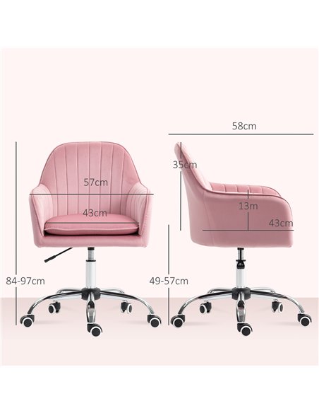 HOMCOM Velvet-Feel Tub Office Chair, with Seat Cushion - Dark Pink - pic 170756 | FastDaddyshop