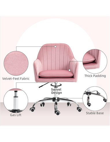 HOMCOM Velvet-Feel Tub Office Chair, with Seat Cushion - Dark Pink