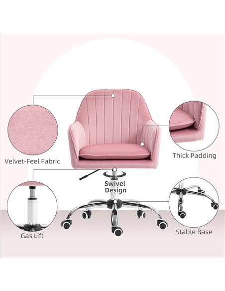 HOMCOM Velvet-Feel Tub Office Chair, with Seat Cushion - Dark Pink - pic 170758 | FastDaddyshop