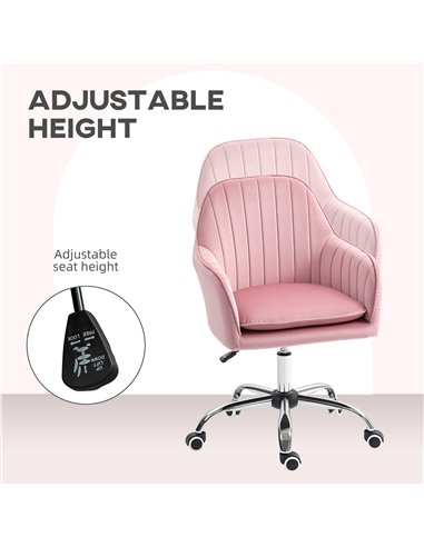HOMCOM Velvet-Feel Tub Office Chair, with Seat Cushion - Dark Pink
