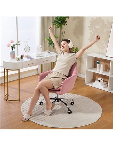 HOMCOM Velvet-Feel Tub Office Chair, with Seat Cushion - Dark Pink